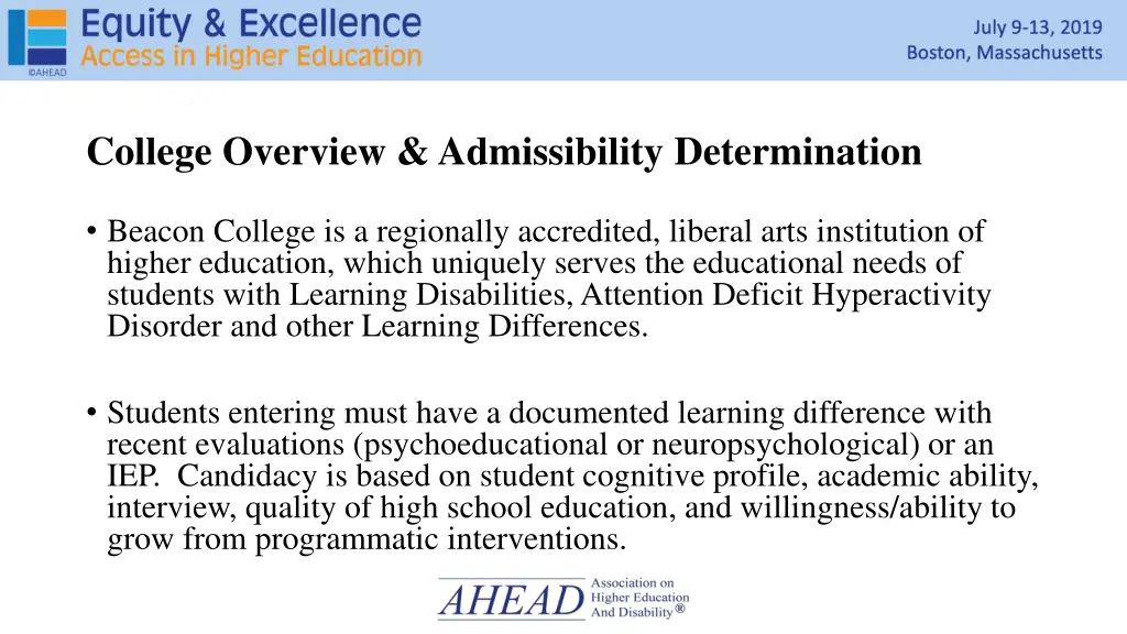 college overview admissibility determination