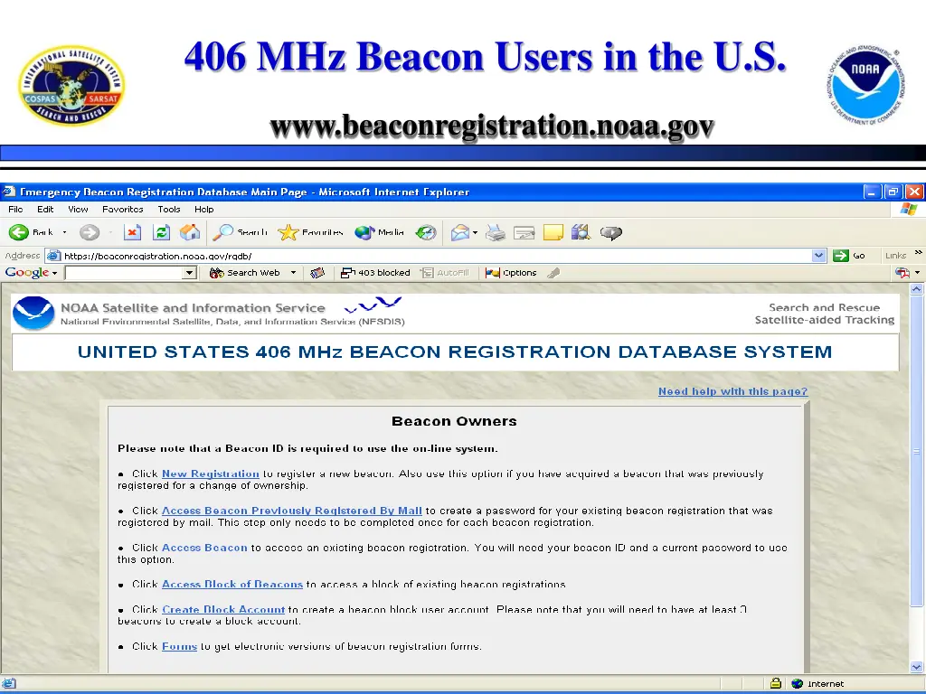 406 mhz beacon users in the u s