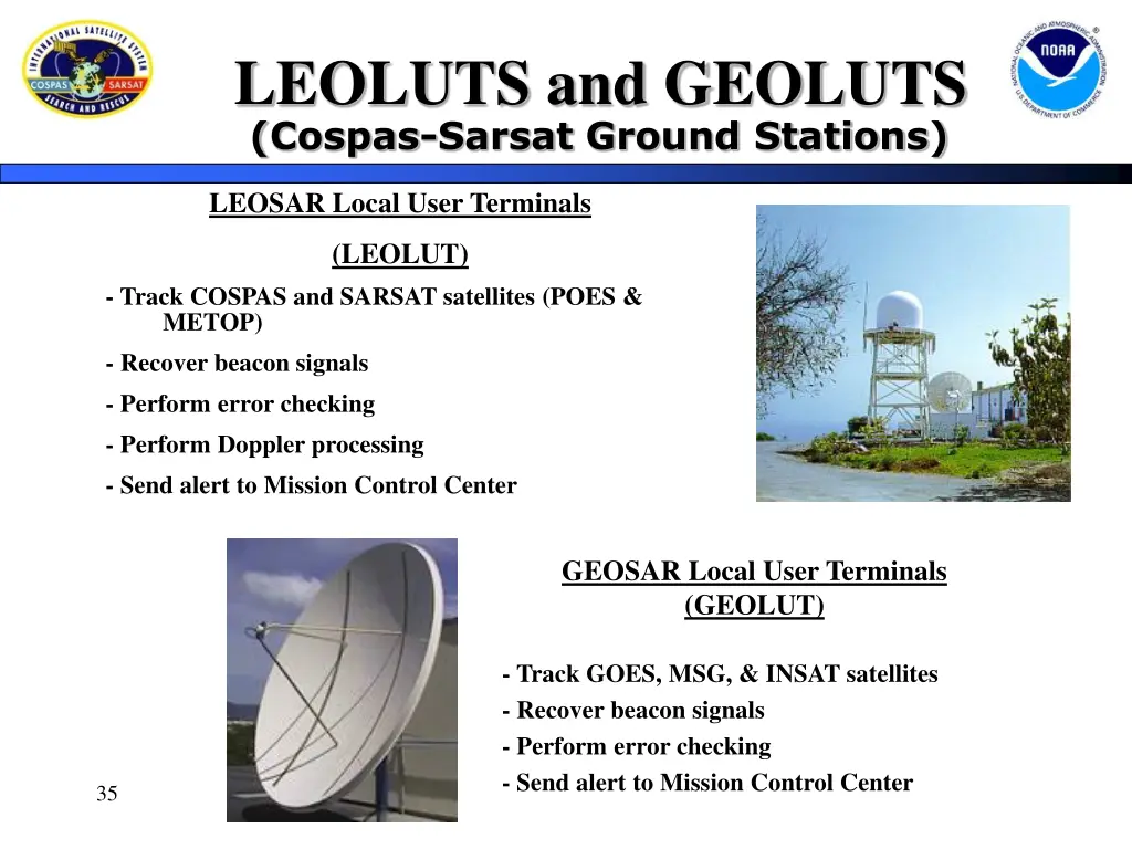 leoluts and geoluts cospas sarsat ground stations
