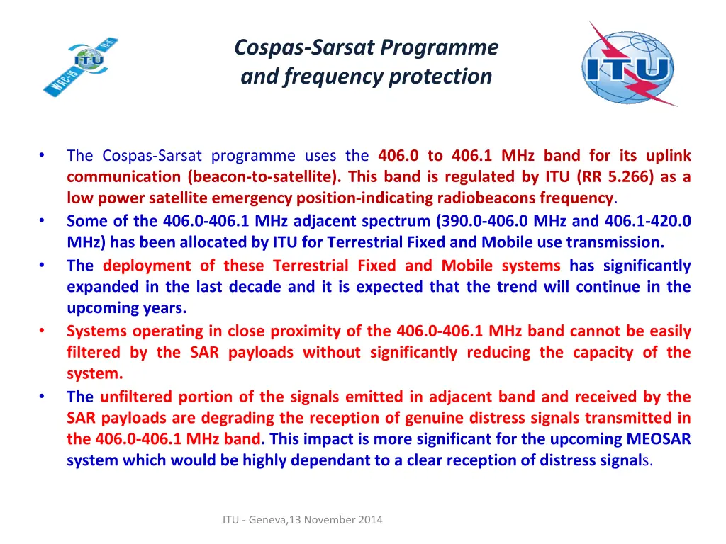 cospas sarsat programme and frequency protection