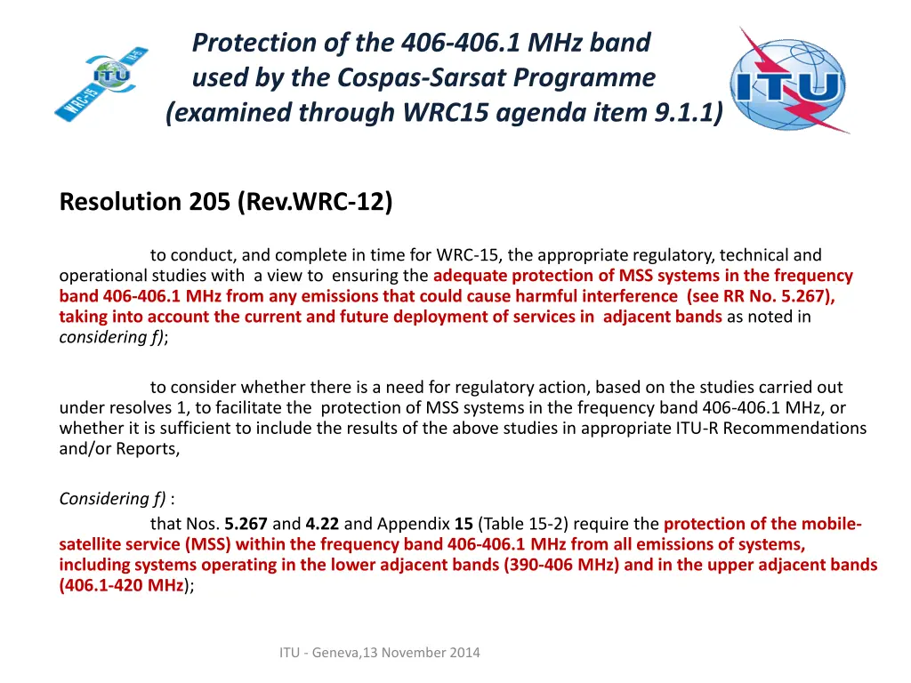 protection of the 406 406 1 mhz band used