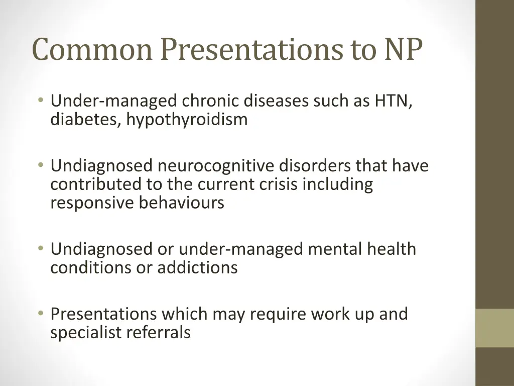 common presentations to np
