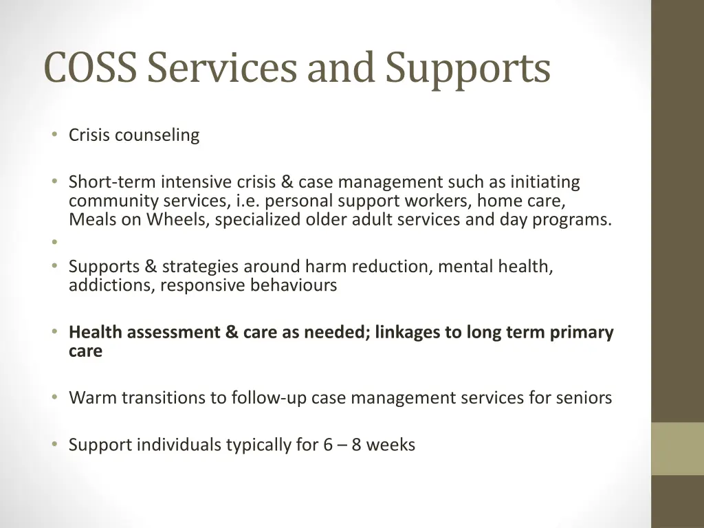 coss services and supports