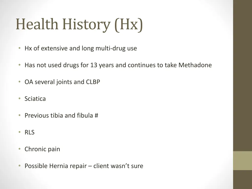 health history hx