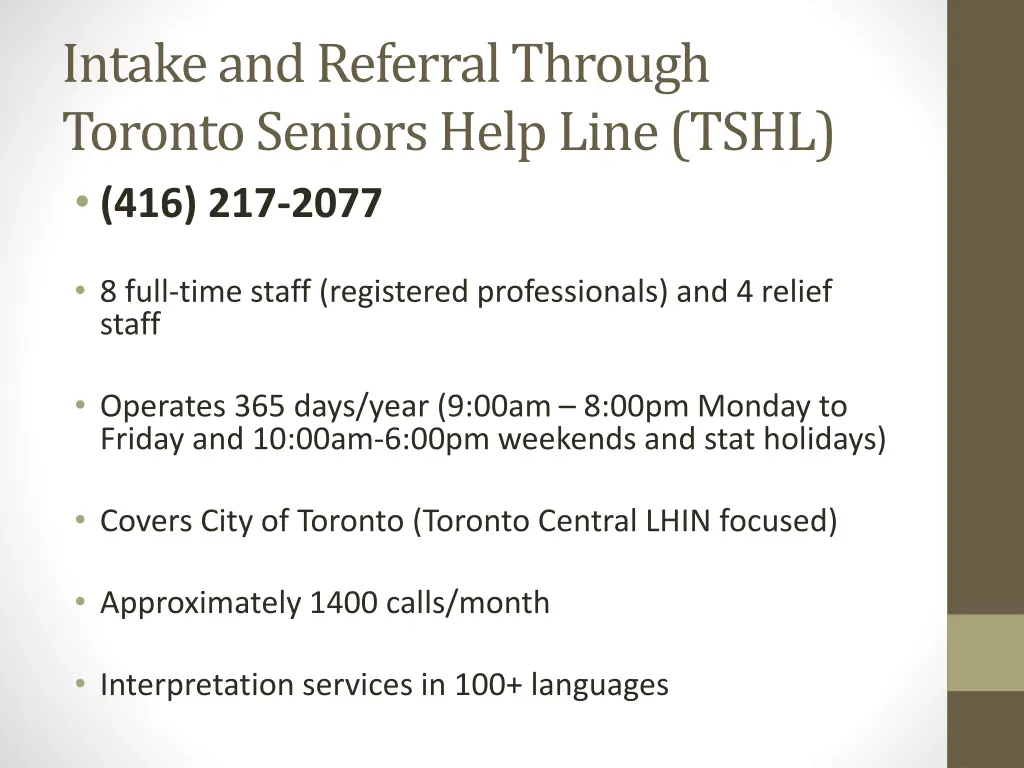 intake and referral through toronto seniors help