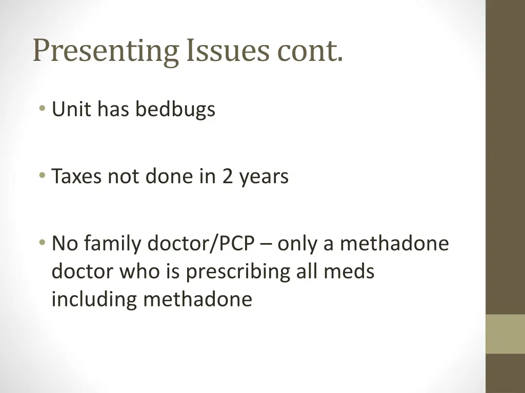 presenting issues cont