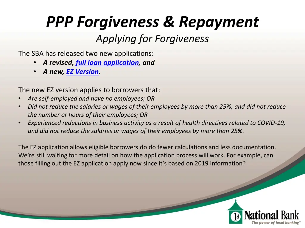 ppp forgiveness repayment applying for forgiveness