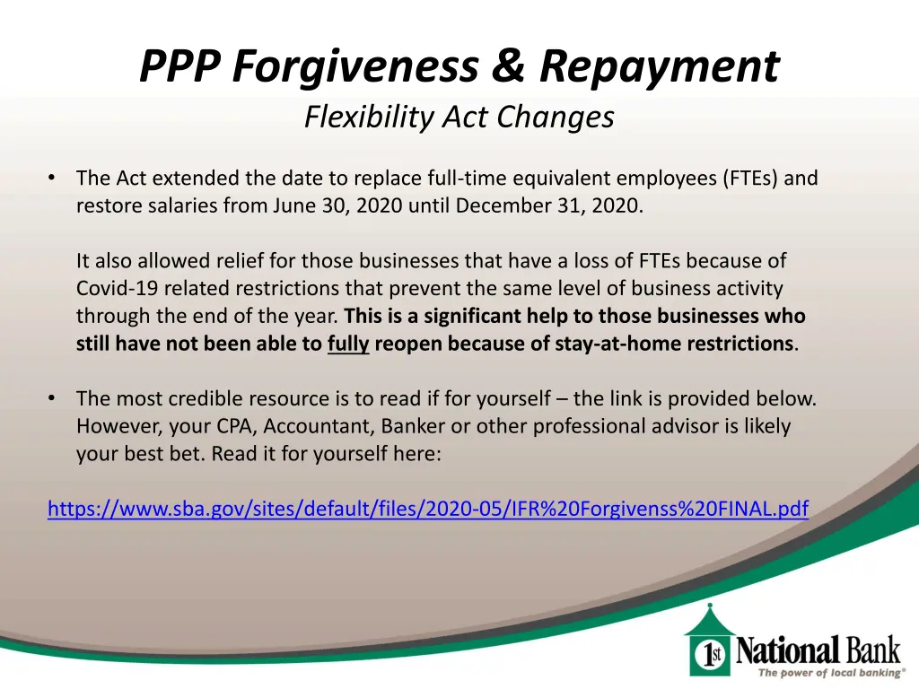 ppp forgiveness repayment flexibility act changes 1