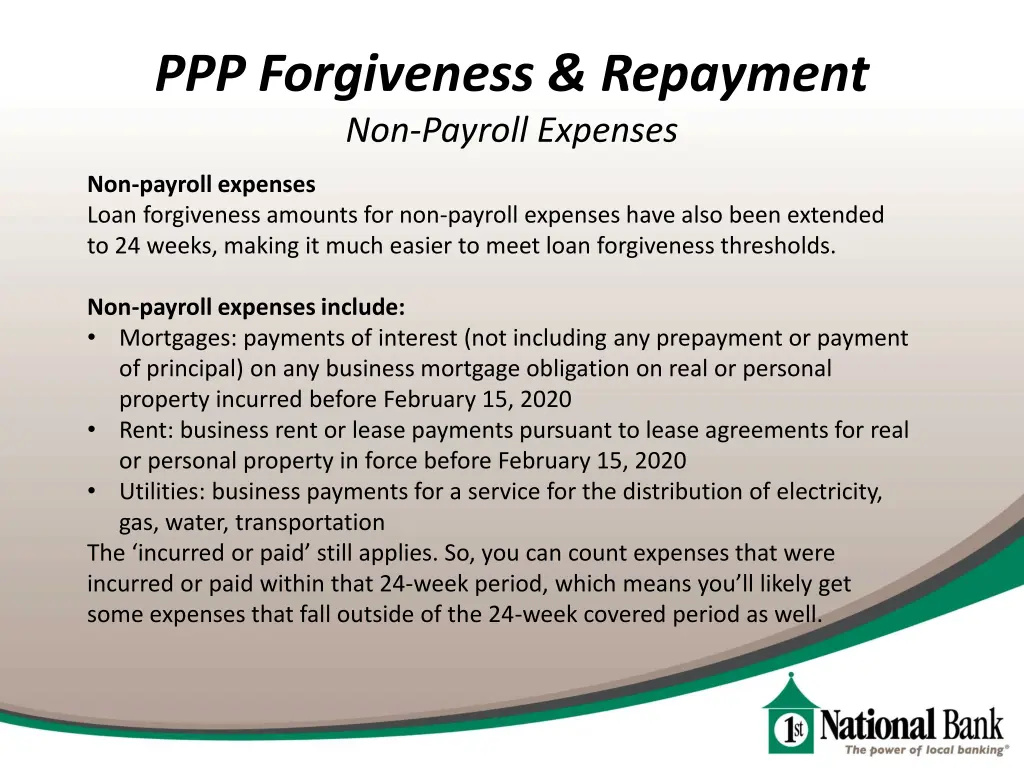 ppp forgiveness repayment non payroll expenses