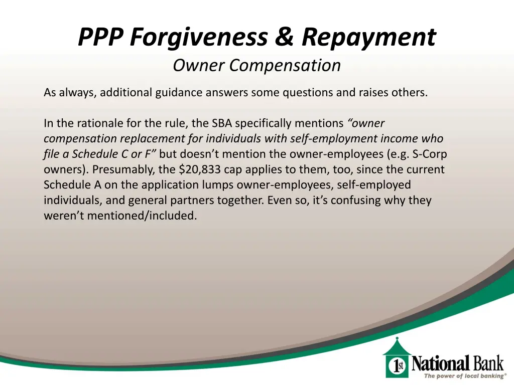 ppp forgiveness repayment owner compensation 1