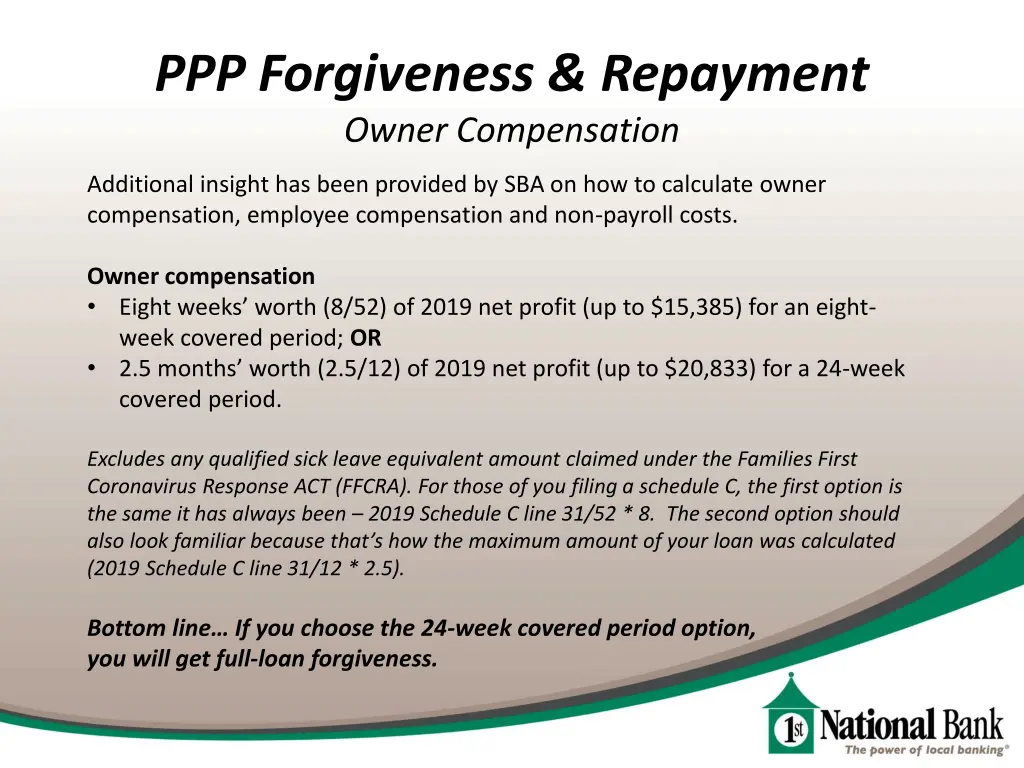 ppp forgiveness repayment owner compensation