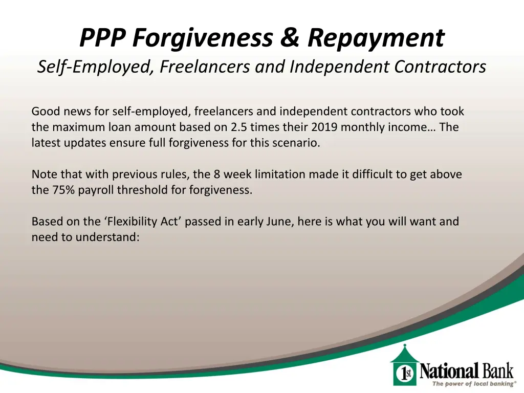 ppp forgiveness repayment self employed
