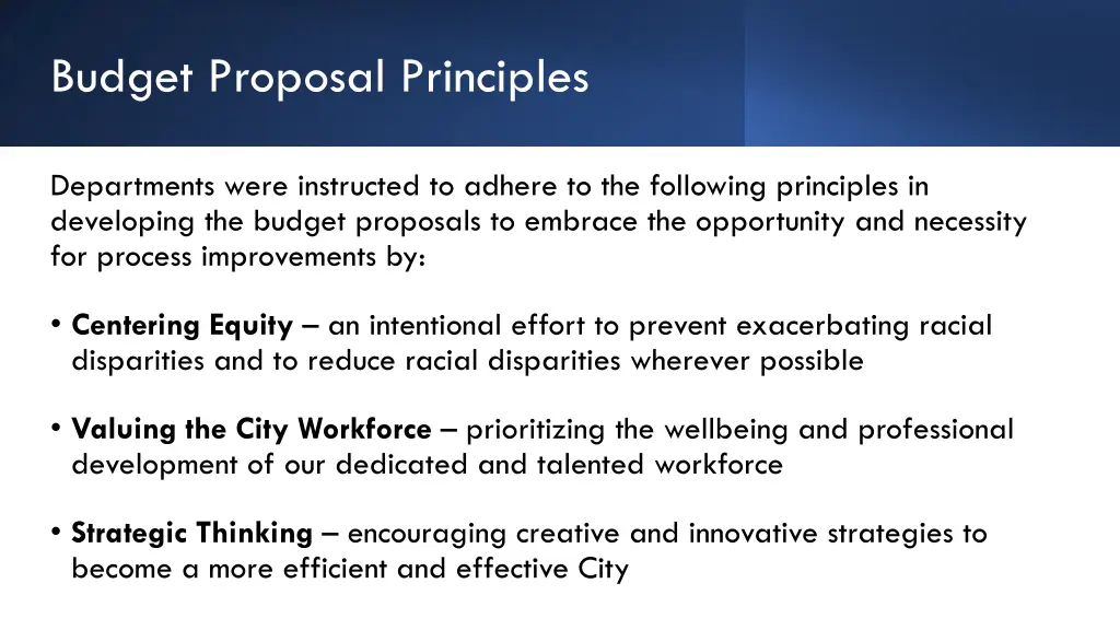 budget proposal principles
