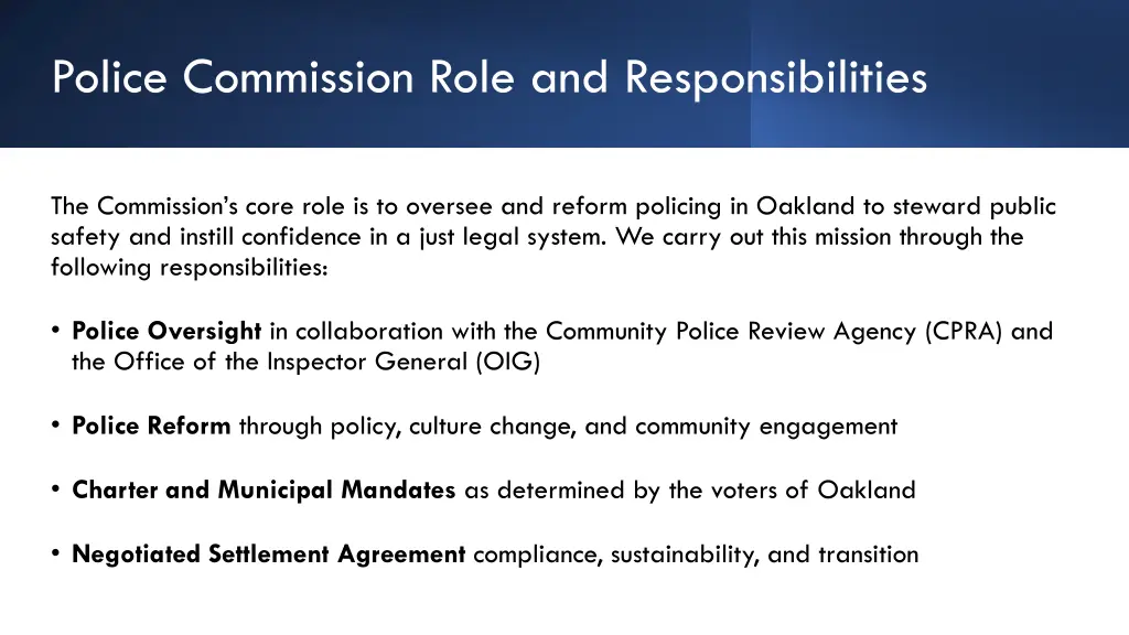 police commission role and responsibilities