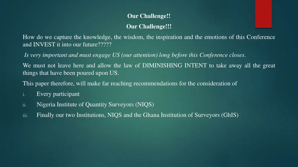 our challenge