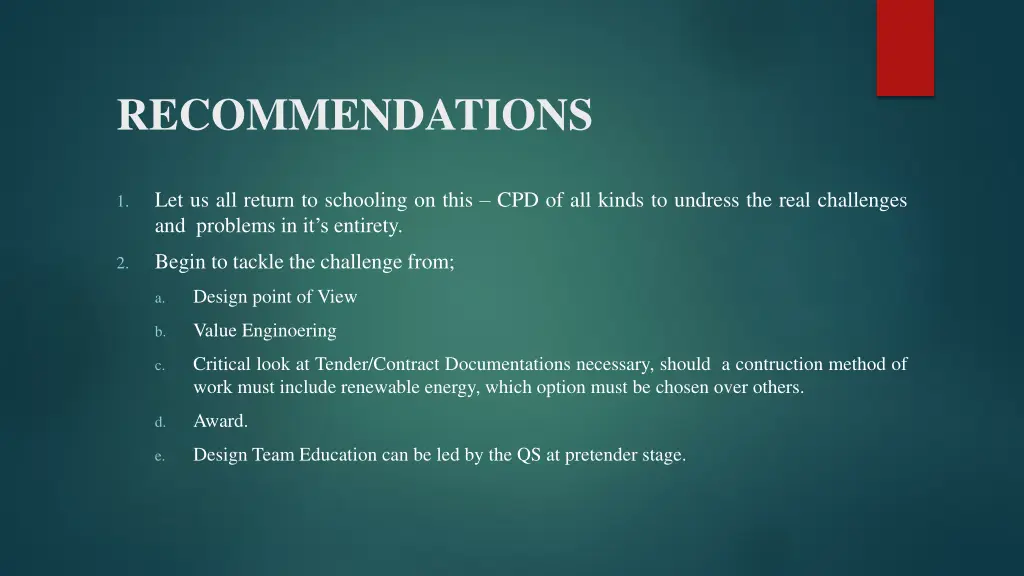 recommendations