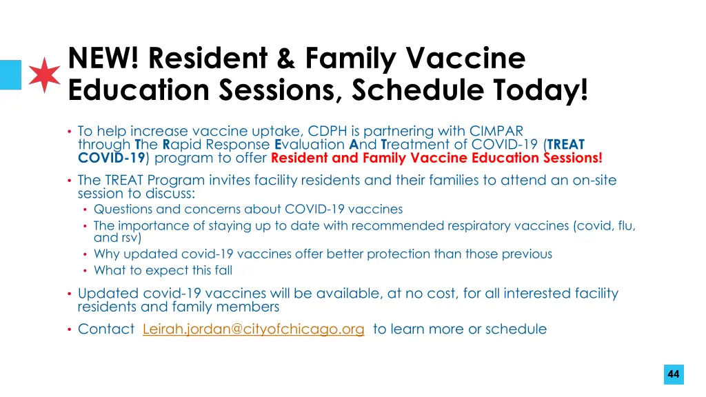 new resident family vaccine education sessions