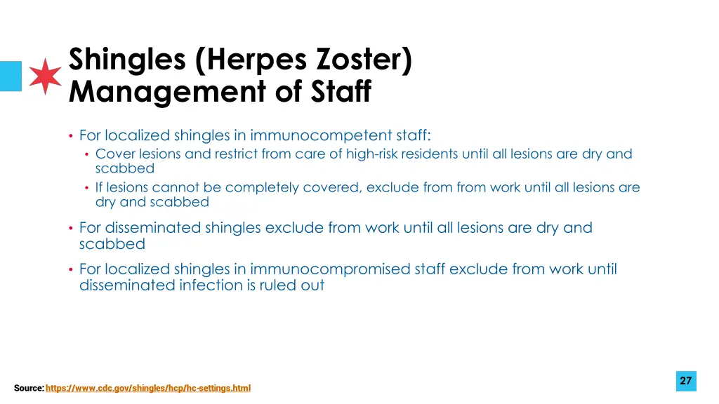 shingles herpes zoster management of staff