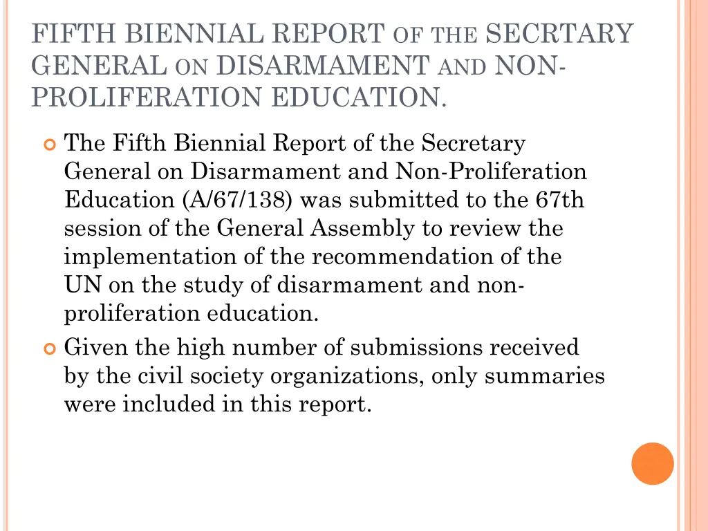 fifth biennial report of the secrtary general