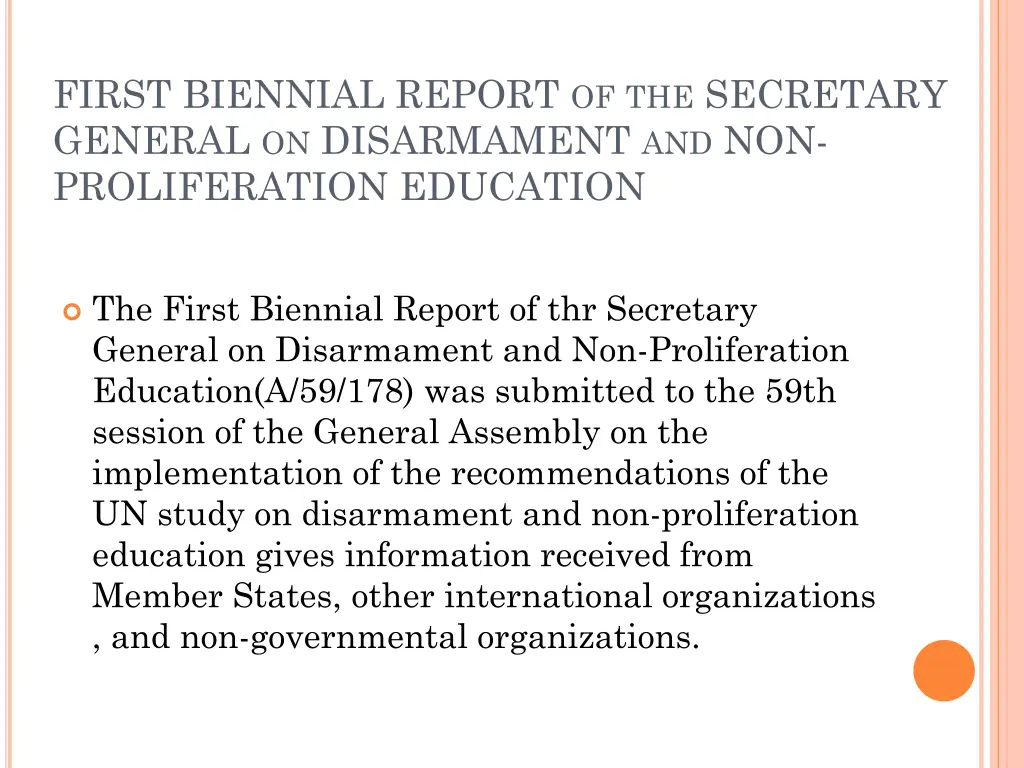 first biennial report of the secretary general