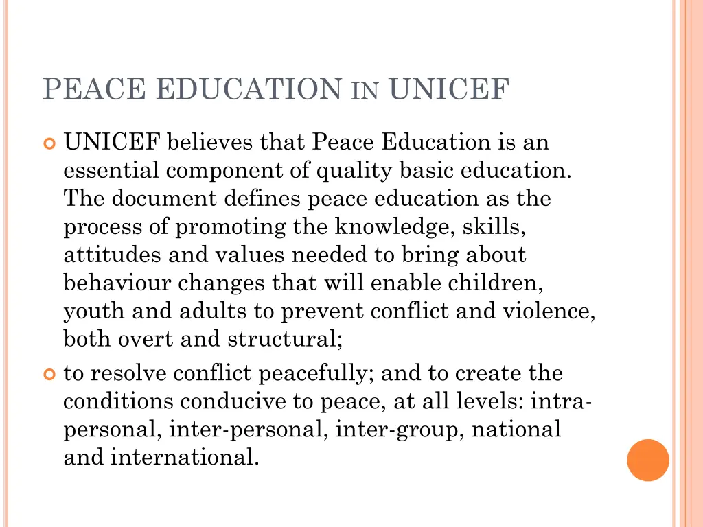 peace education in unicef