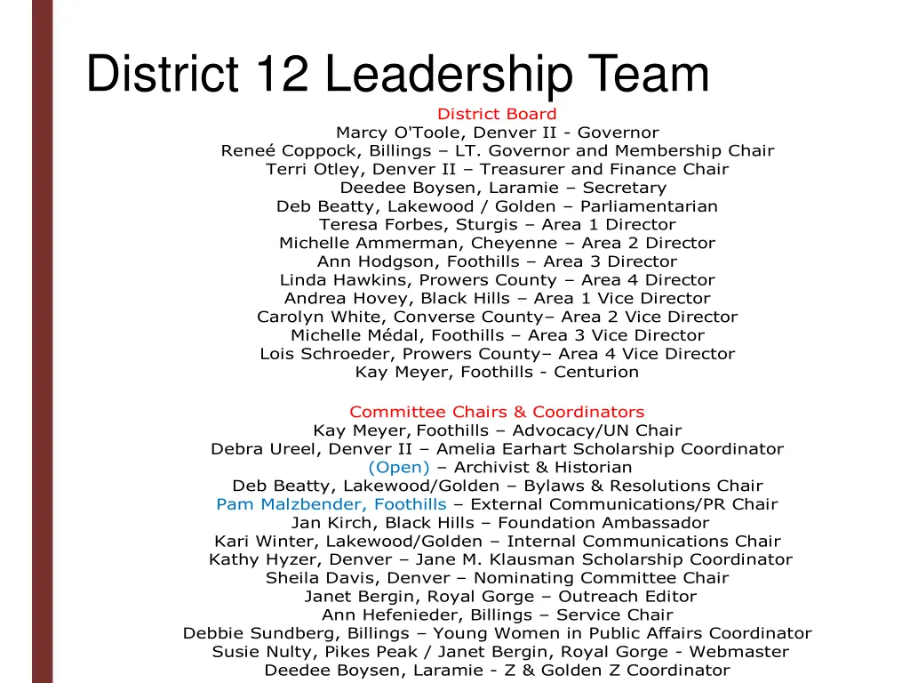 district 12 leadership team