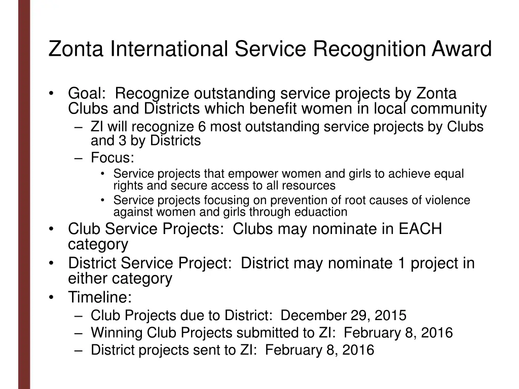 zonta international service recognition award