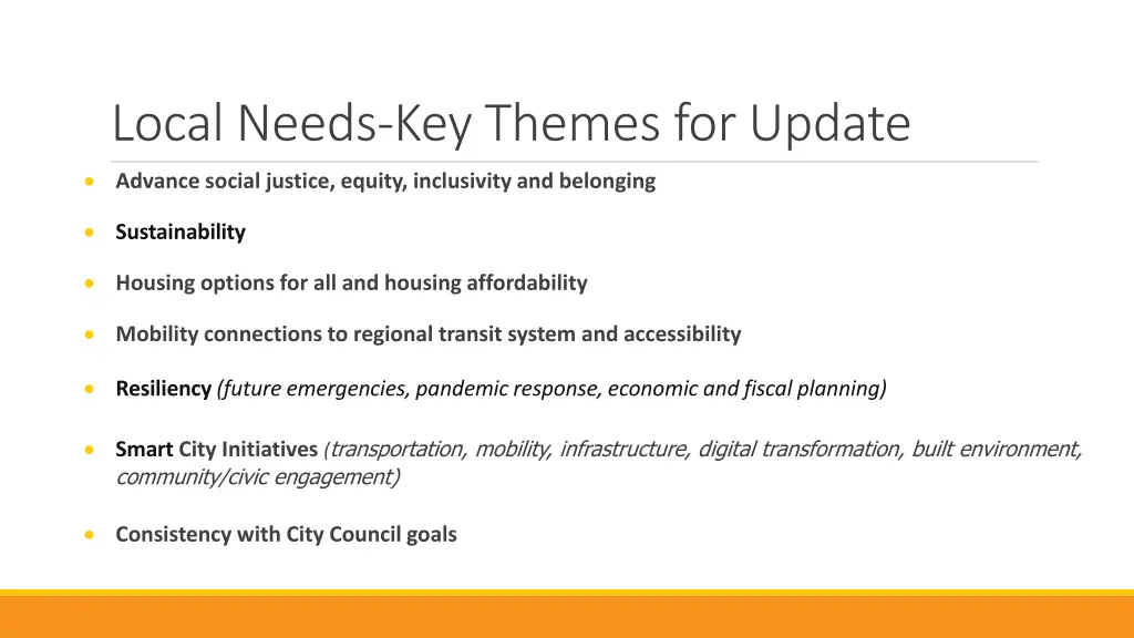 local needs key themes for update advance social