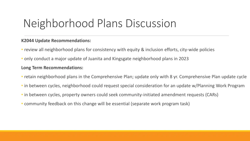 neighborhood plans discussion
