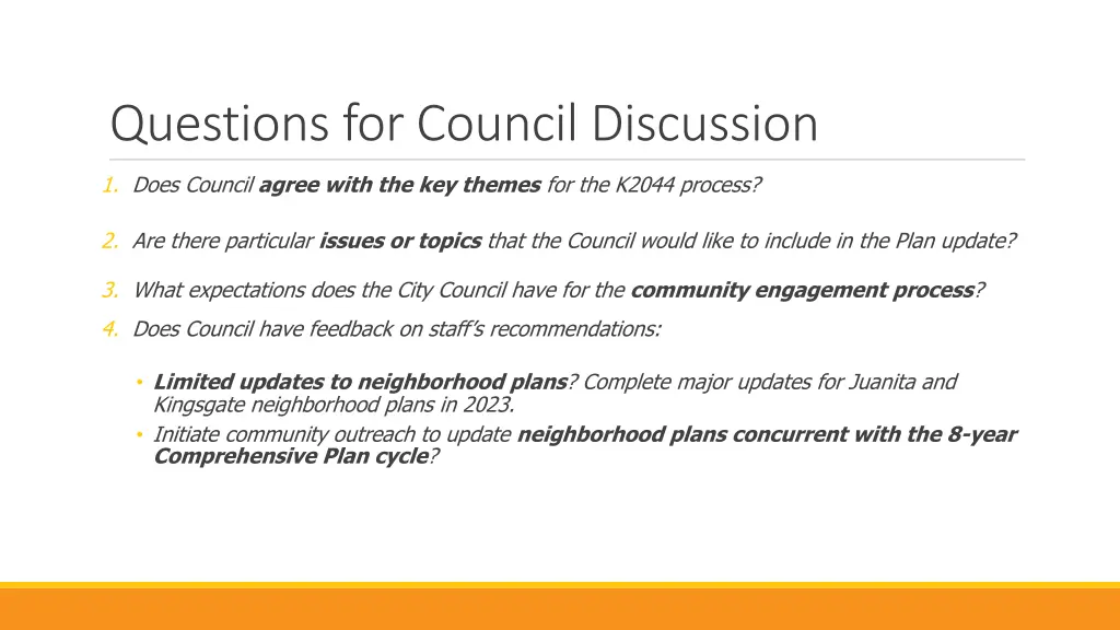 questions for council discussion