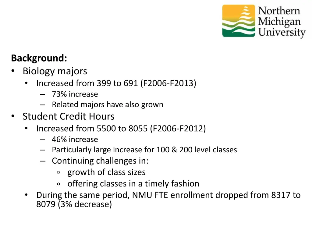background biology majors increased from