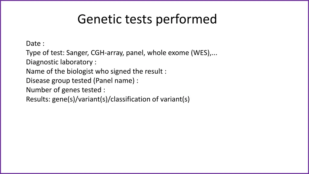 genetic tests performed