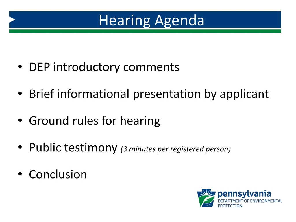 hearing agenda