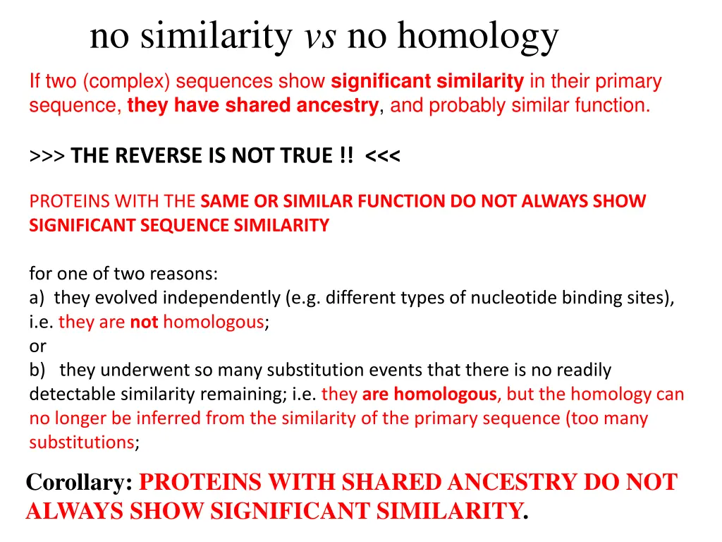 no similarity vs no homology