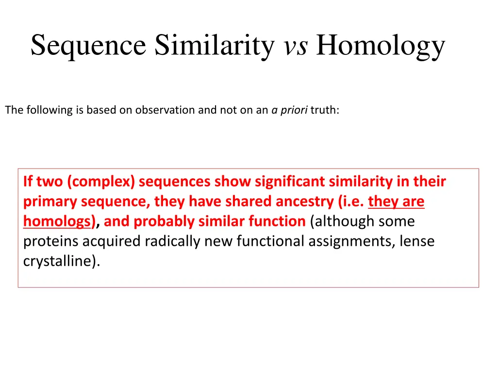sequence similarity vs homology