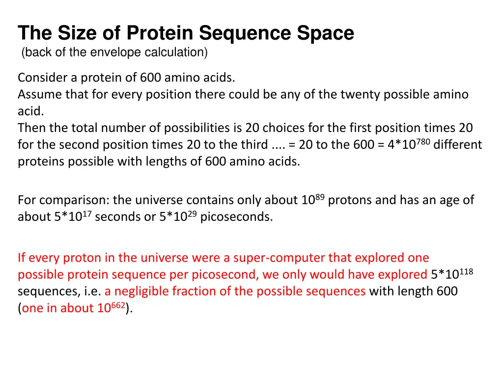 the size of protein sequence space back