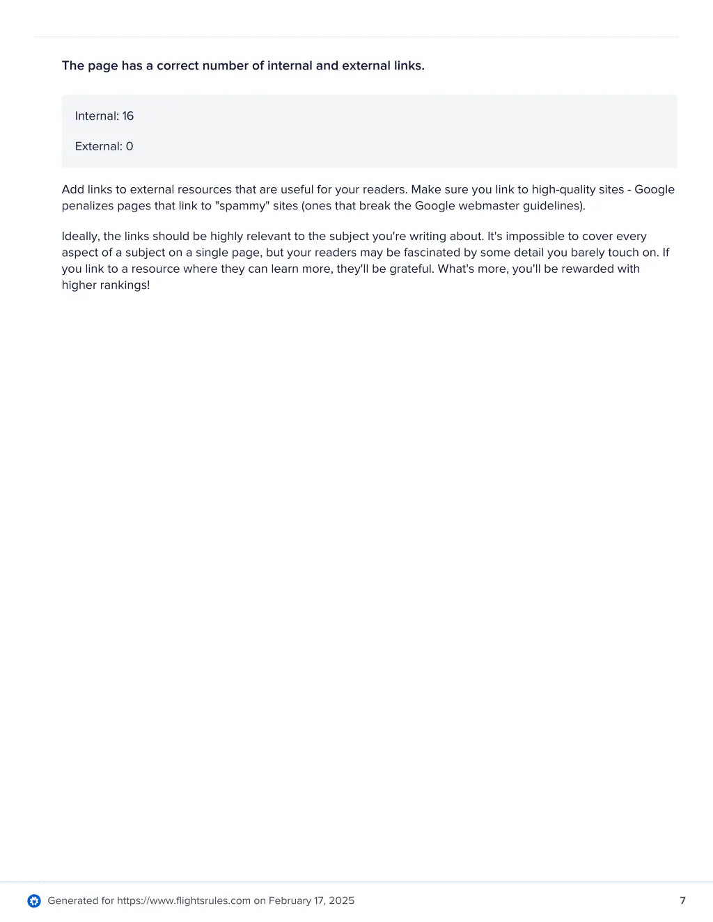 the page has a correct number of internal
