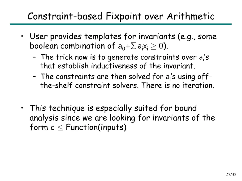 constraint based fixpoint over arithmetic