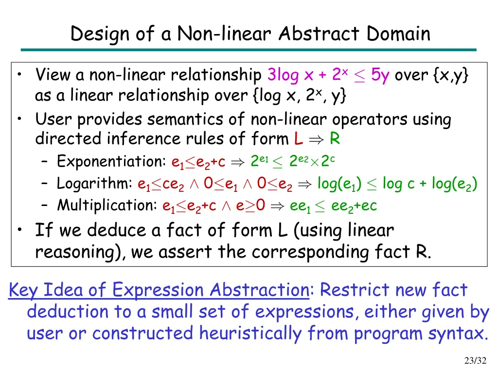 design of a non linear abstract domain