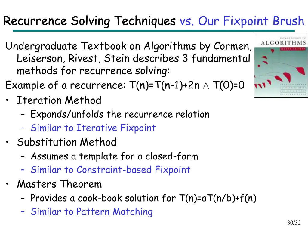 recurrence solving techniques vs our fixpoint