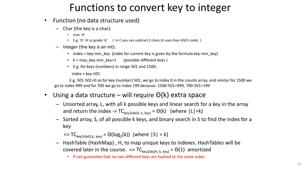 functions to convert key to integer