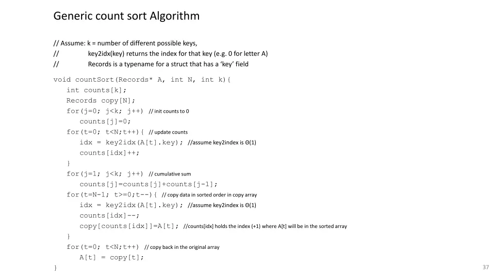 generic count sort algorithm
