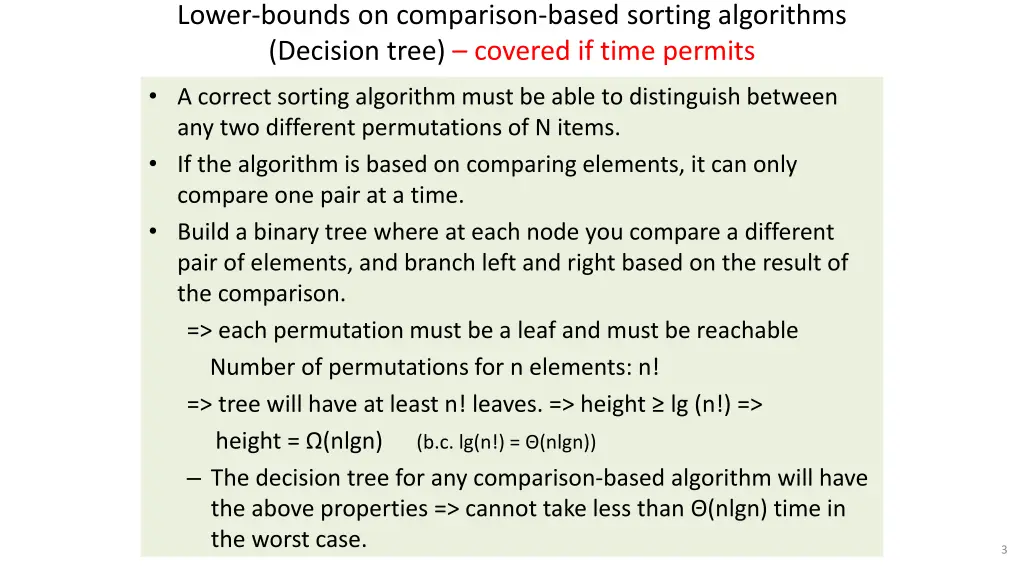 lower bounds on comparison based sorting