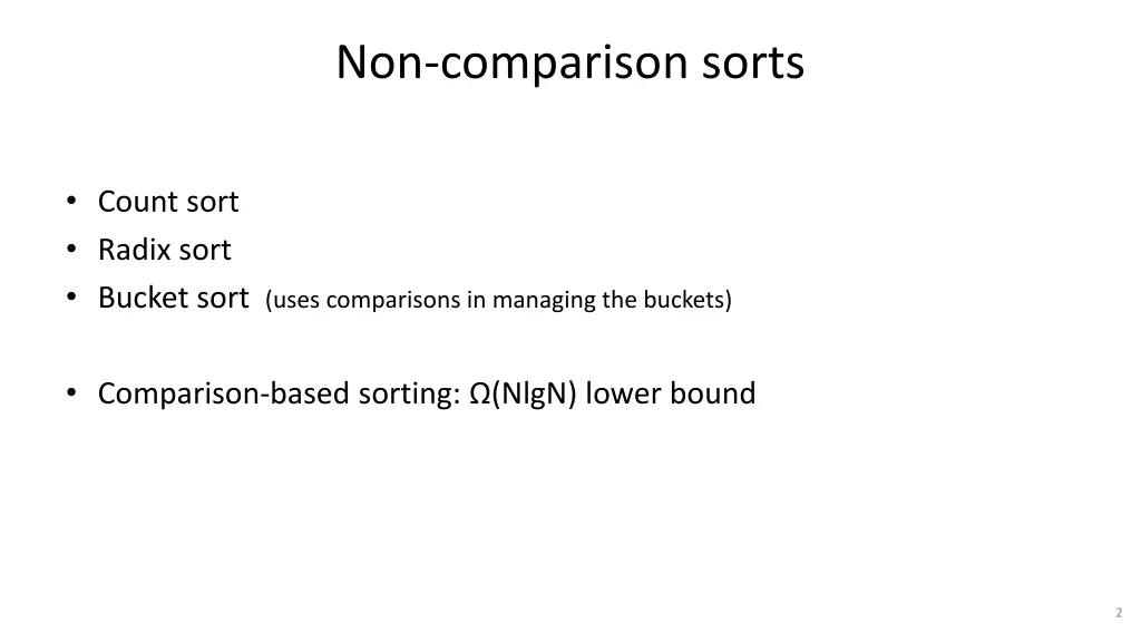 non comparison sorts