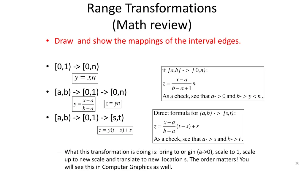 range transformations math review draw and show