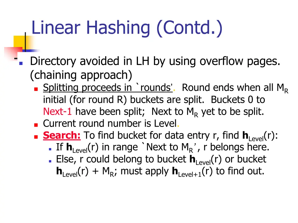 linear hashing contd