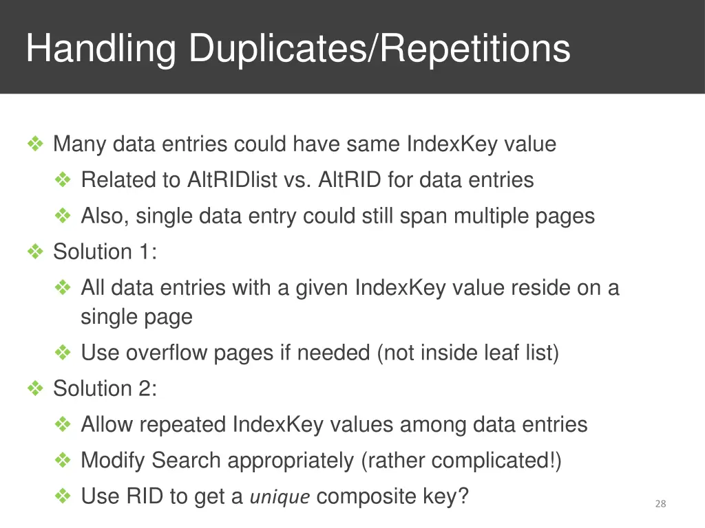 handling duplicates repetitions