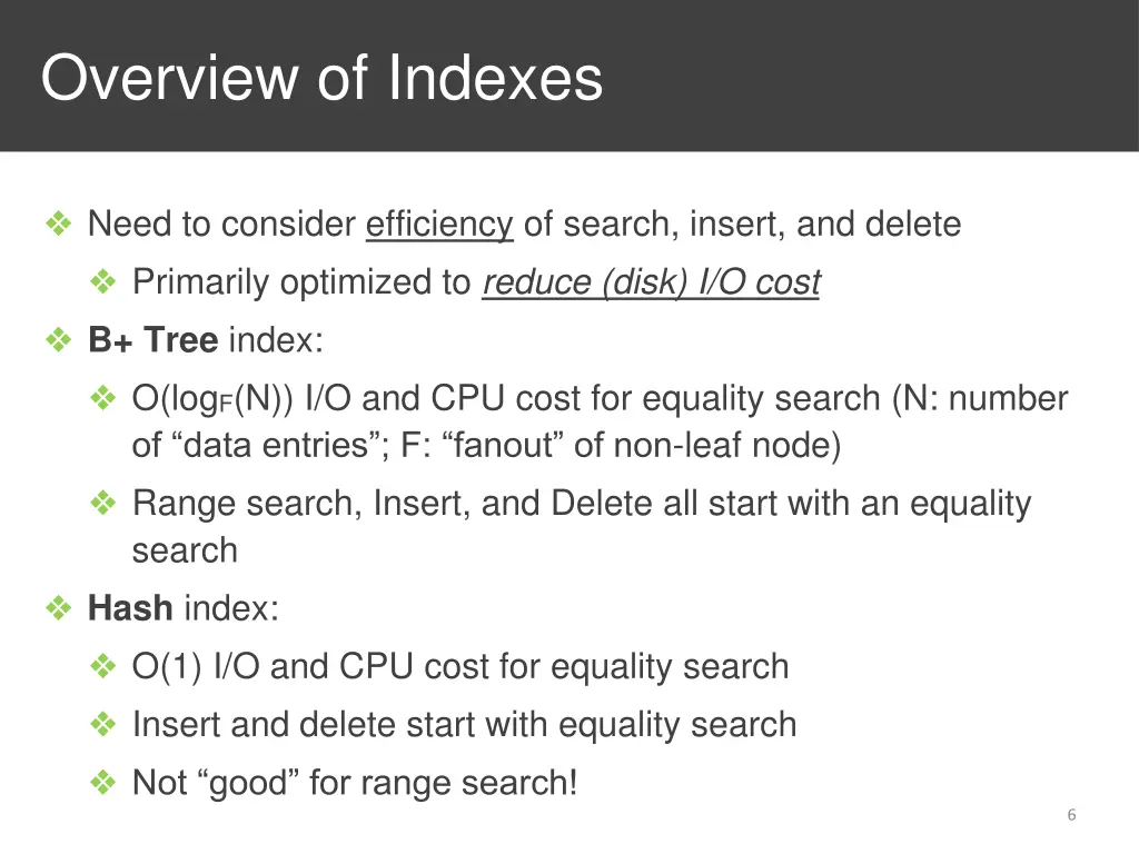 overview of indexes