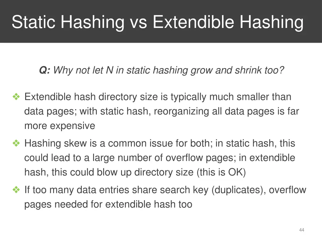 static hashing vs extendible hashing
