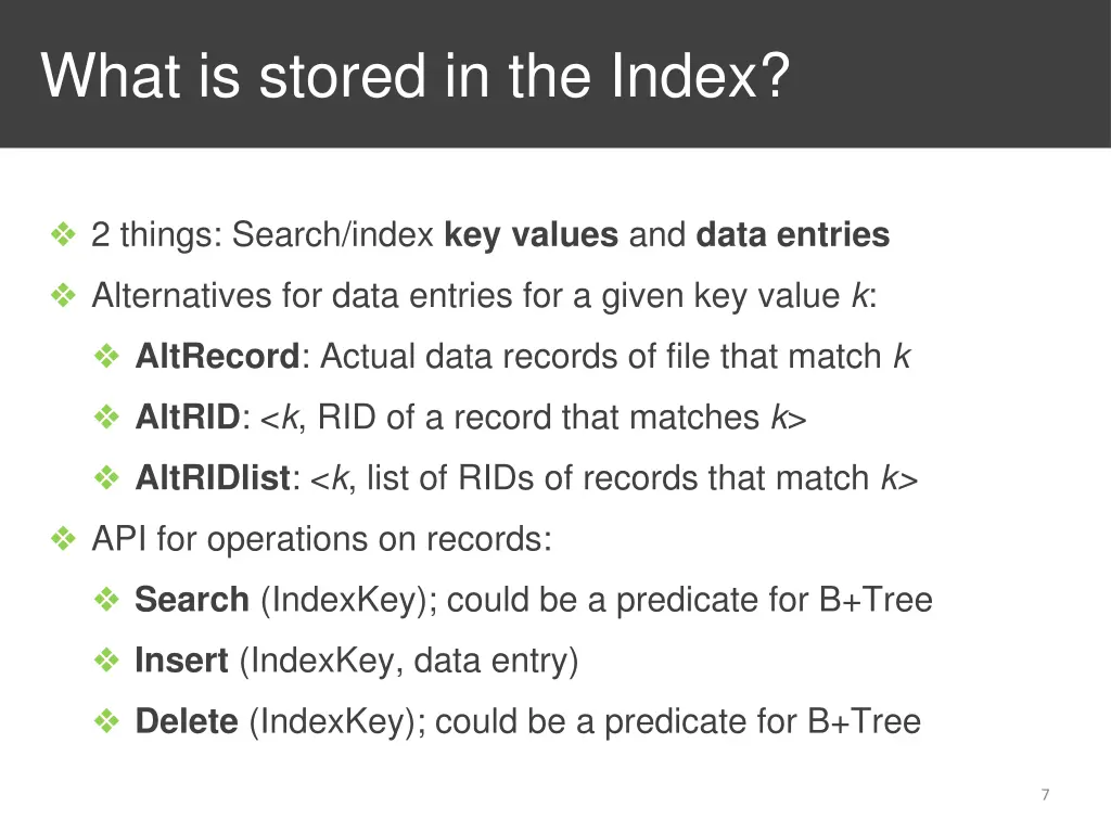 what is stored in the index